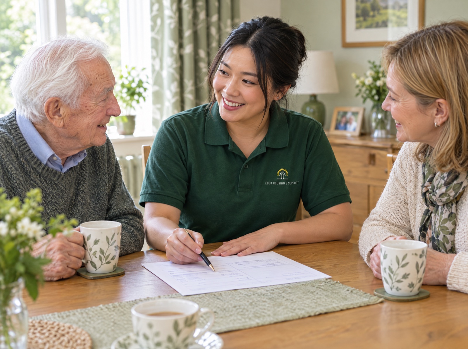 Eden carer planning tailored support with an older man and his family in Shropshire