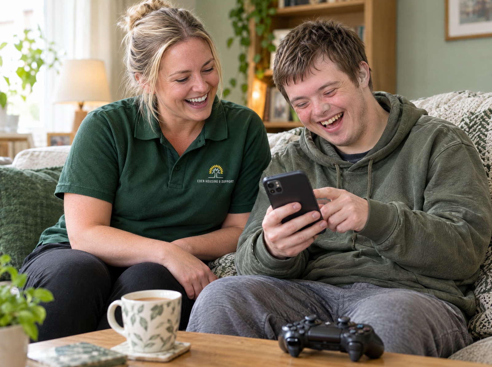 Eden carer supporting a young adult with a learning disability at home in Telford