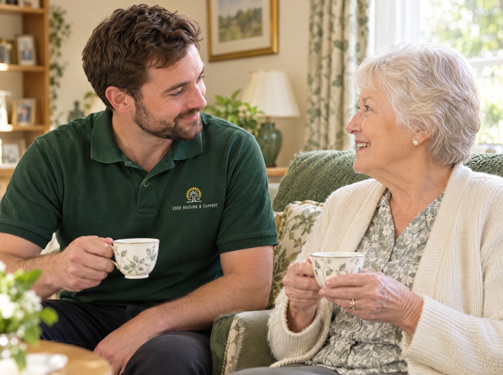 Eden carer offering calm reassuring company to an older woman living with dementia in Telford