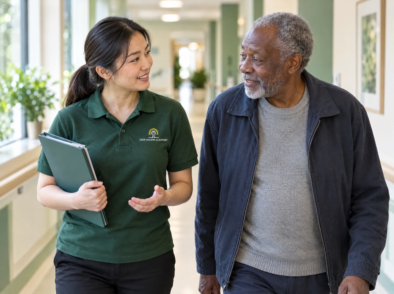 Eden carer supporting an older man at a hospital appointment in Telford