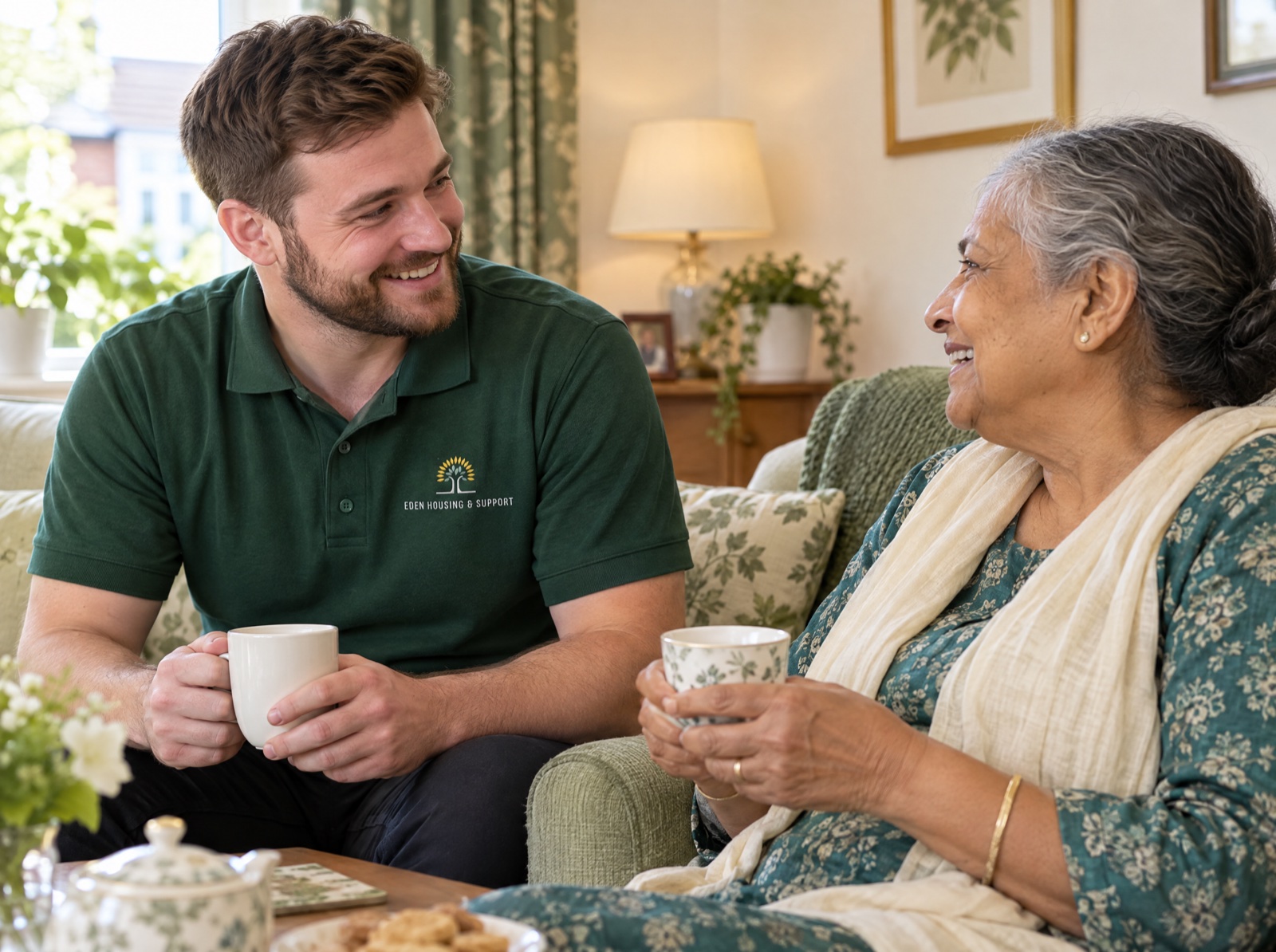 Eden carer spending time with an older woman at home in Gloucester