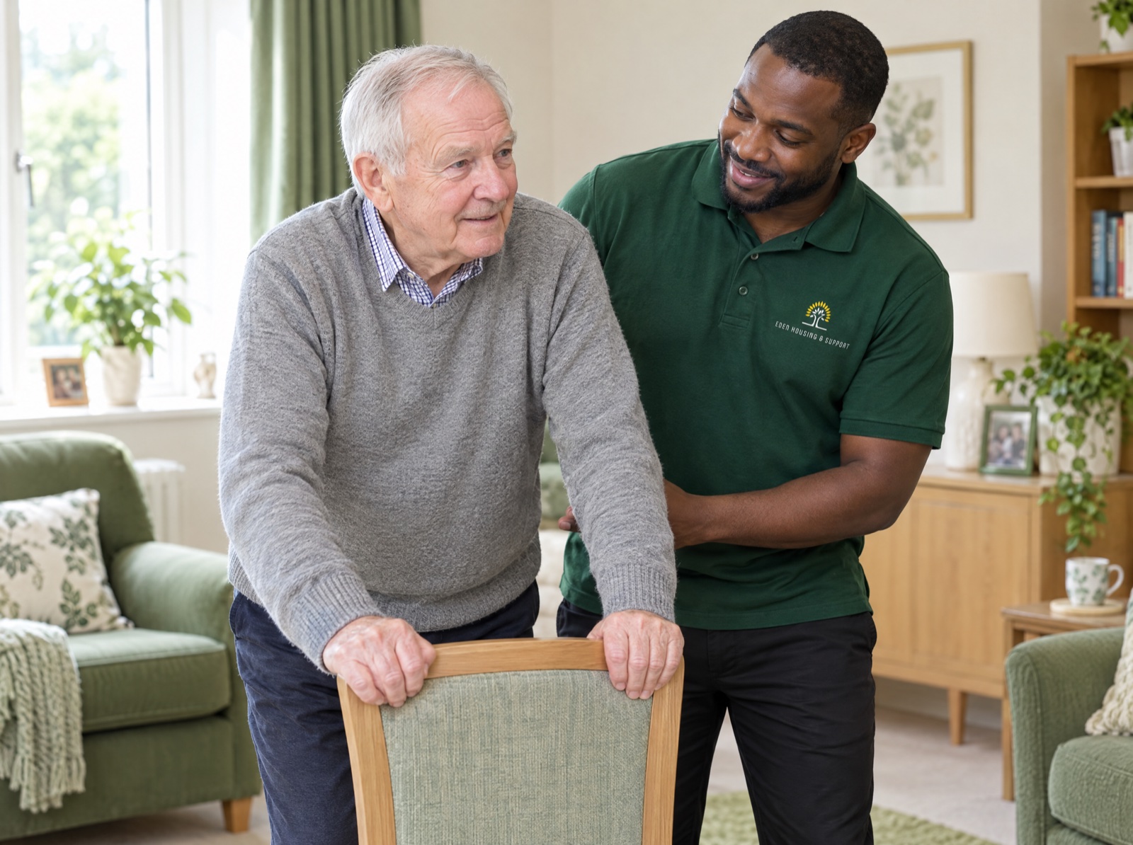 Eden carer helping an older man rebuild his strength after hospital in Shropshire