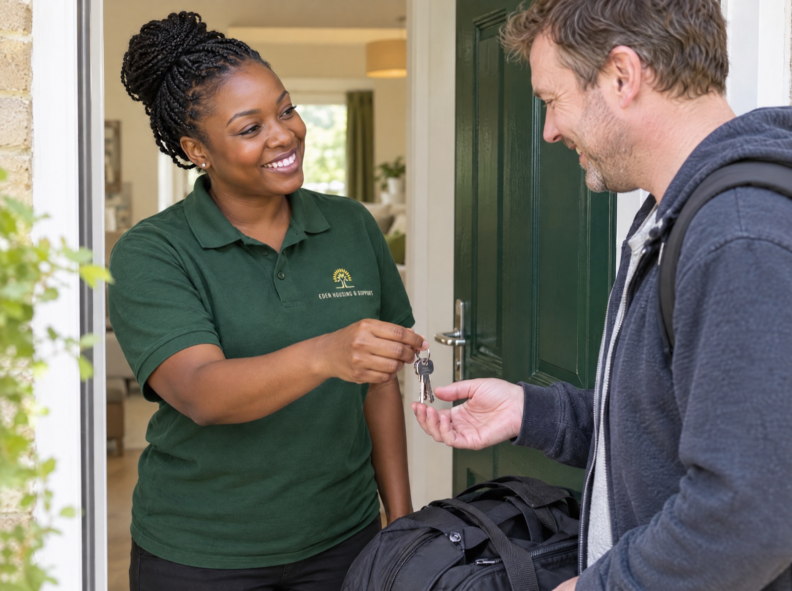 Eden support worker welcoming a new resident to supported living after a referral in Telford