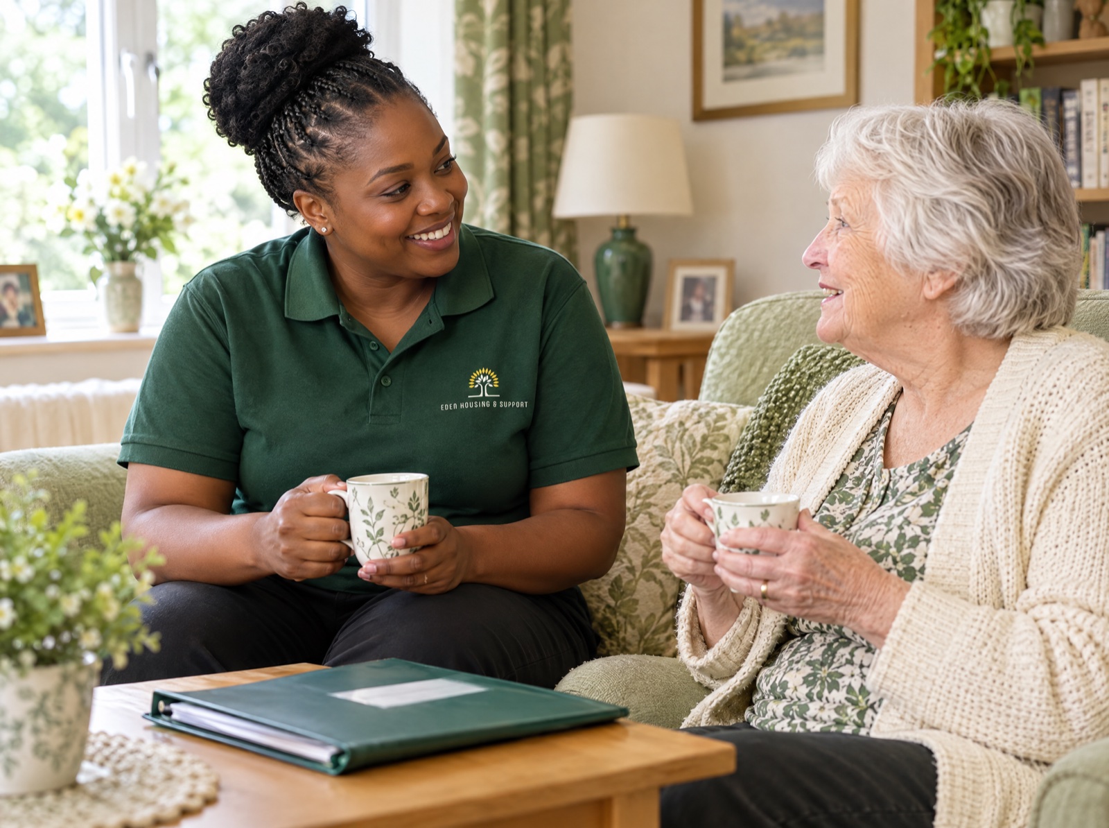 Eden respite carer keeping an older woman company at home in Shropshire
