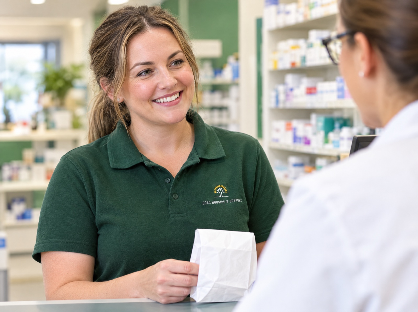 Eden carer collecting a prescription on behalf of a client in Telford