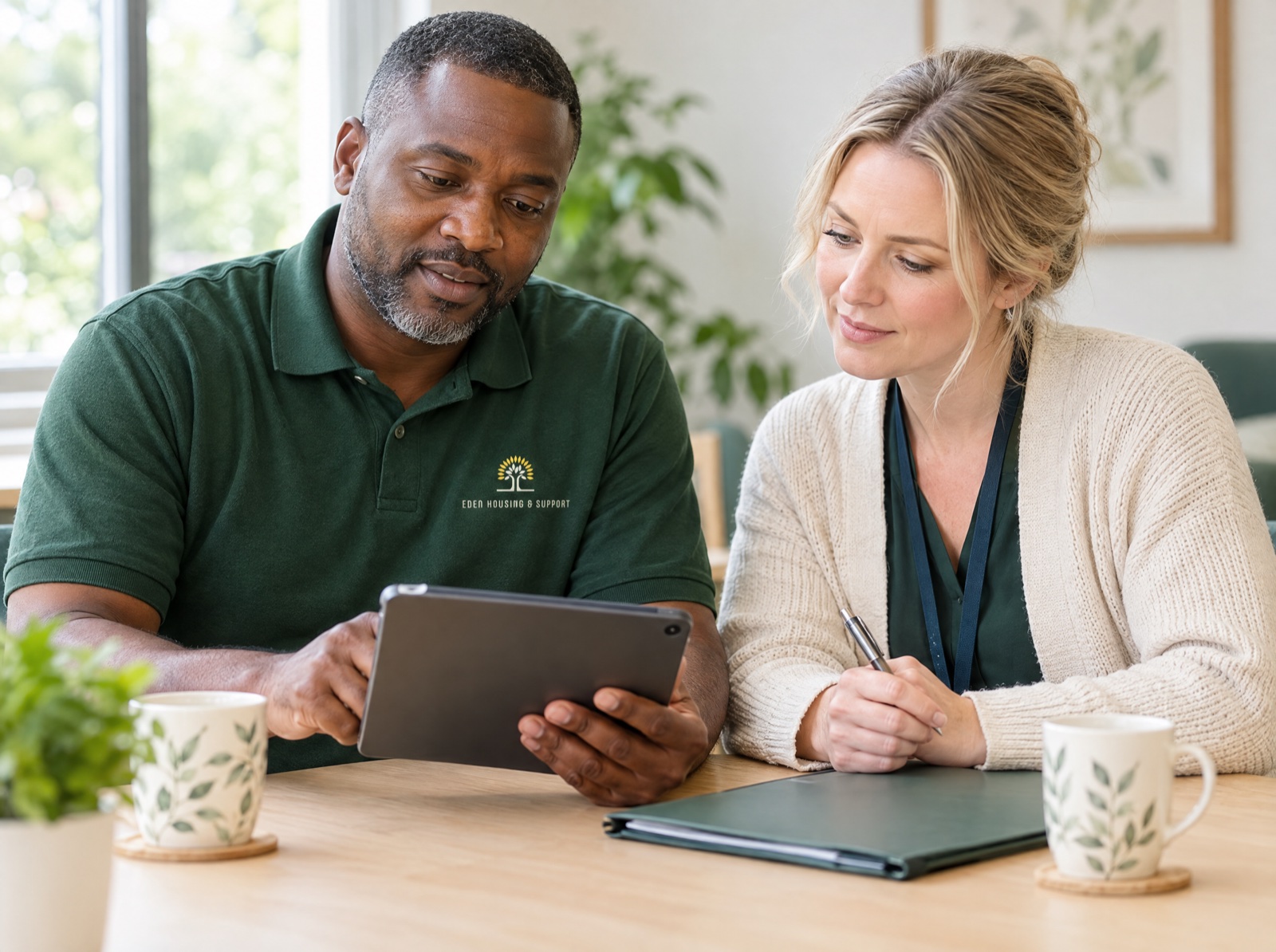 Eden manager reviewing a supported living referral with a social worker in Telford