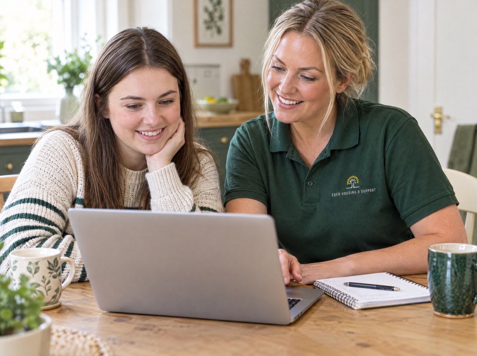 Eden support worker helping a young adult plan her week in Shropshire